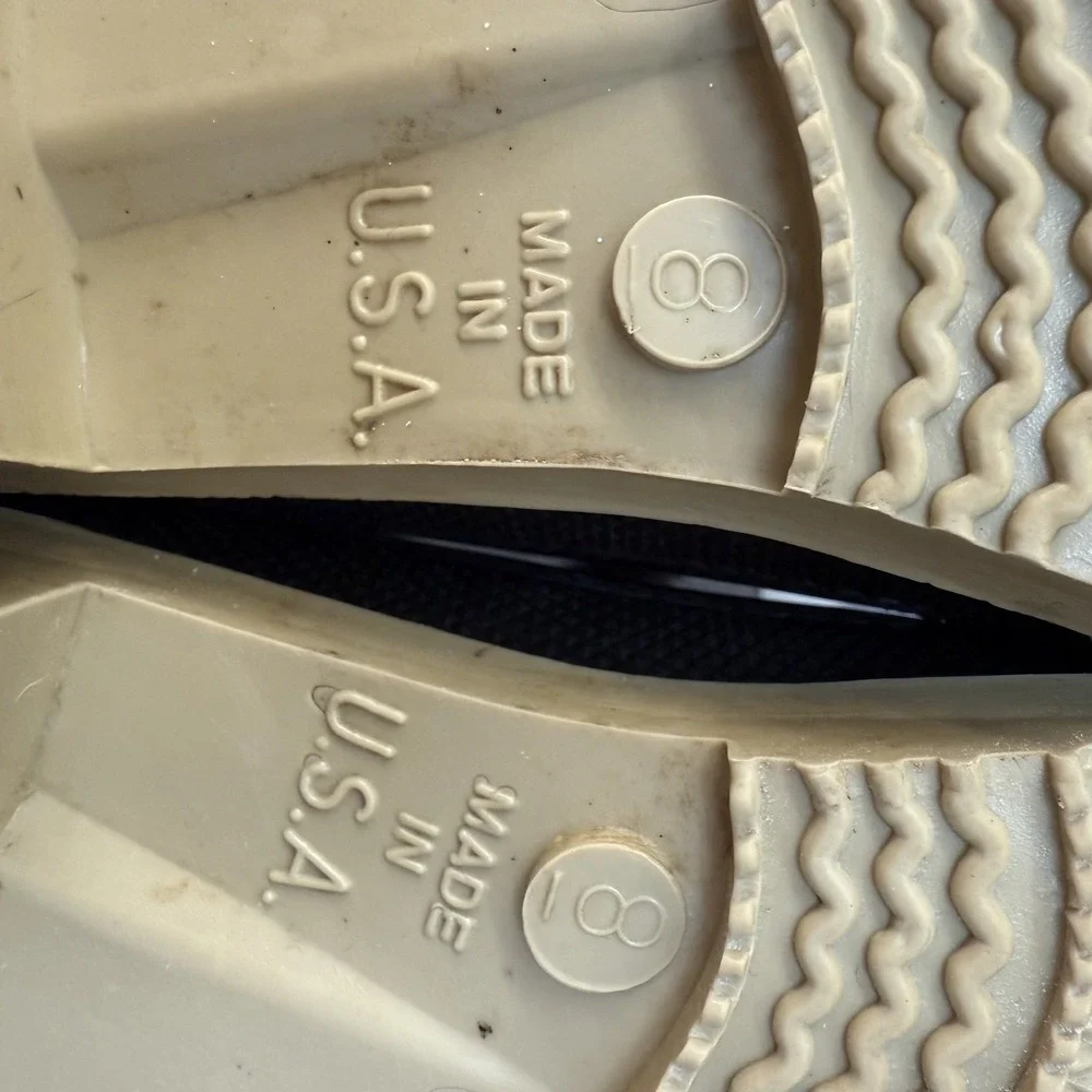Vintage LaCrosse Rubber Boots Made in USA Black‎ Tan Sole Rain Barn Work Mens 8